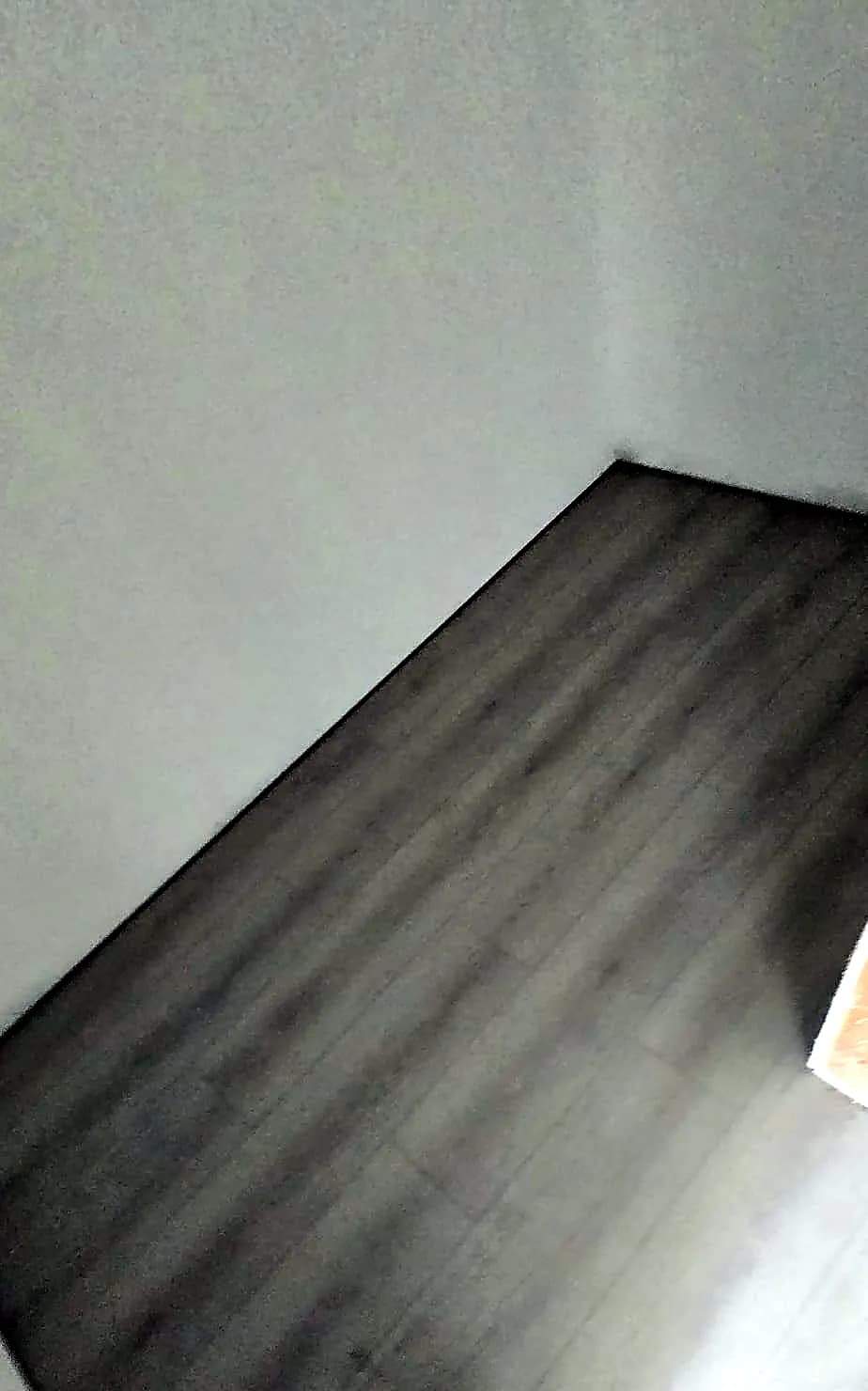 Bedroom with gray vinyl plank flooring